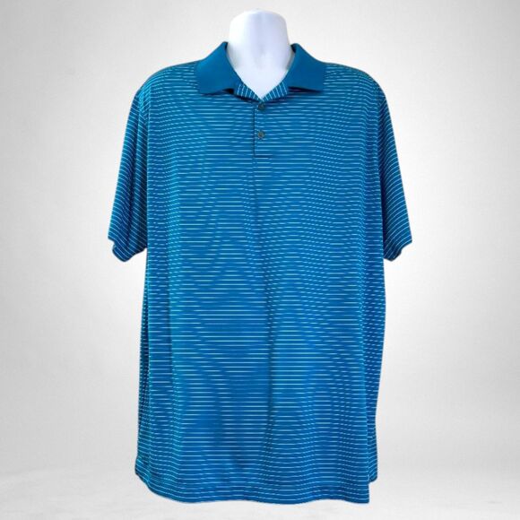 NIKE GOLF Dri Fit Tour Performance Mens Turquoise and white Stripe Polo Size XXL - Picture 1 of 7
